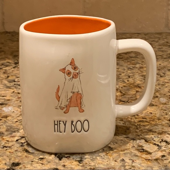 Rae Dunn HEY BOO Halloween Cat Ghost Mug - Picture 2 of 6